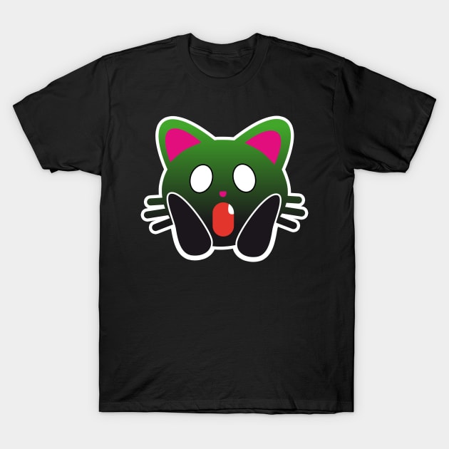 One Tooth Black Cat Kitten Face Screaming in Fear T-Shirt by HappyGiftArt